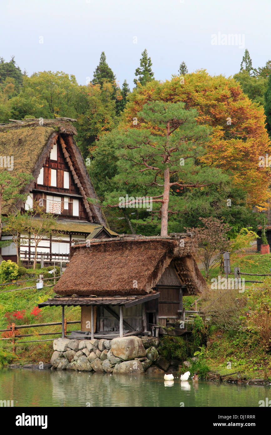 Japan, Hida, Takayama, Hida no Sato, old farmhouses, Stock Photo