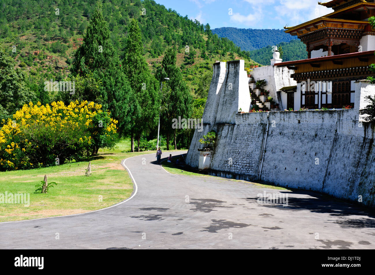 Punakha Dzong,The head of the clergy of Bhutan with his entourage of Buddhist monks spend the winter in this Dzong,Surroundings Stock Photo