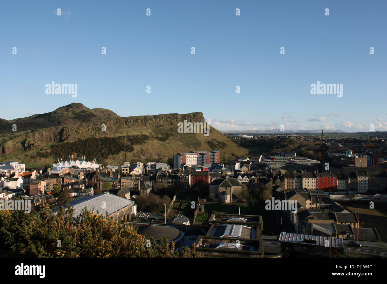 Scotland: View on Edinburgh with Salisbury Crags as seen from Calton Hill Stock Photo