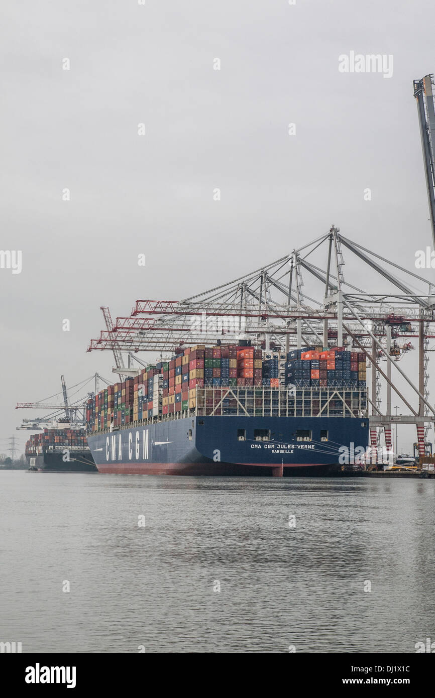 CMA CGM Jules Verne container ship, in port in Southampton, UK Stock Photo