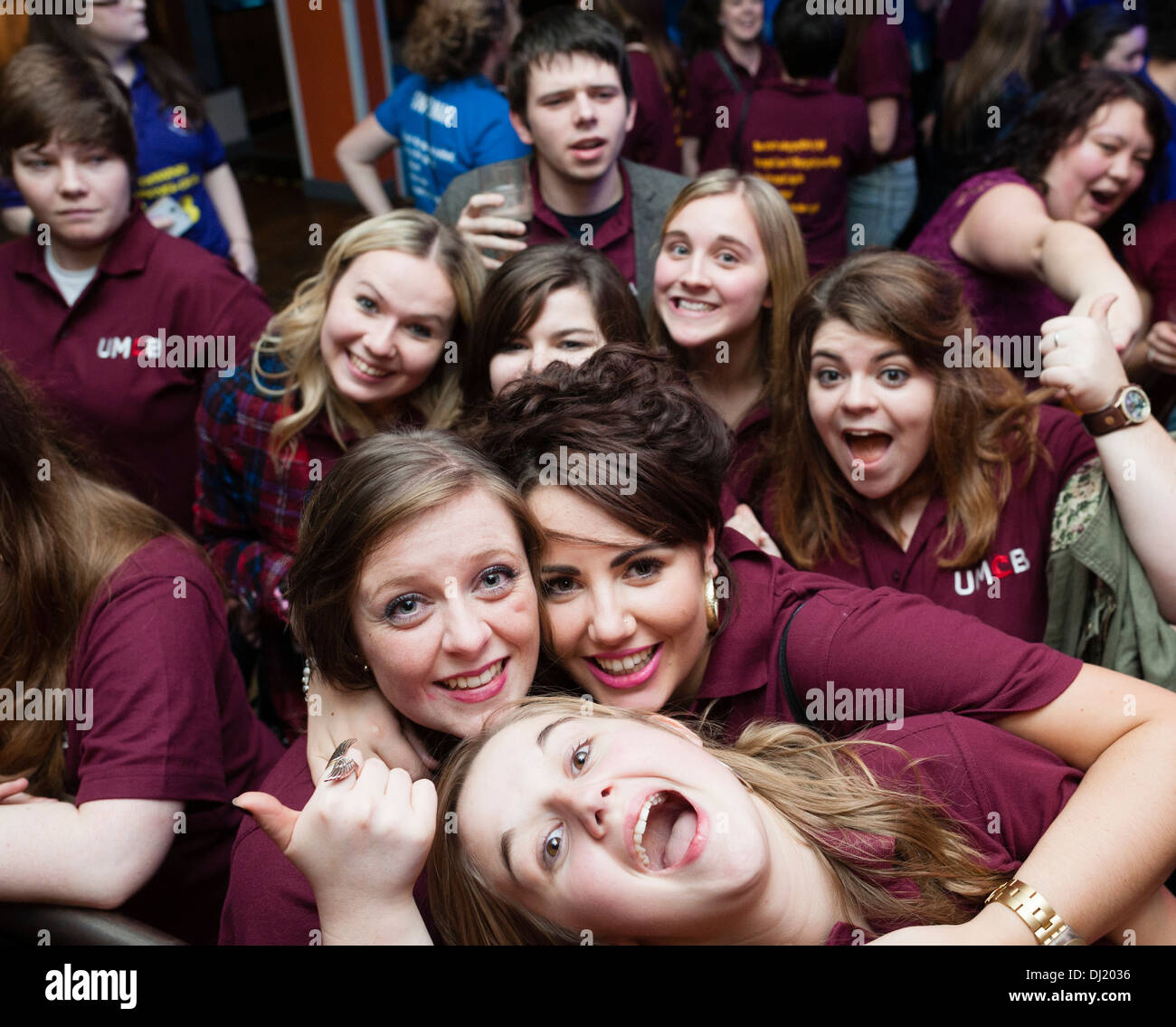 Welsh university students partying at the annual inter-College gig, Aberystwyth University, 2013 Stock Photo