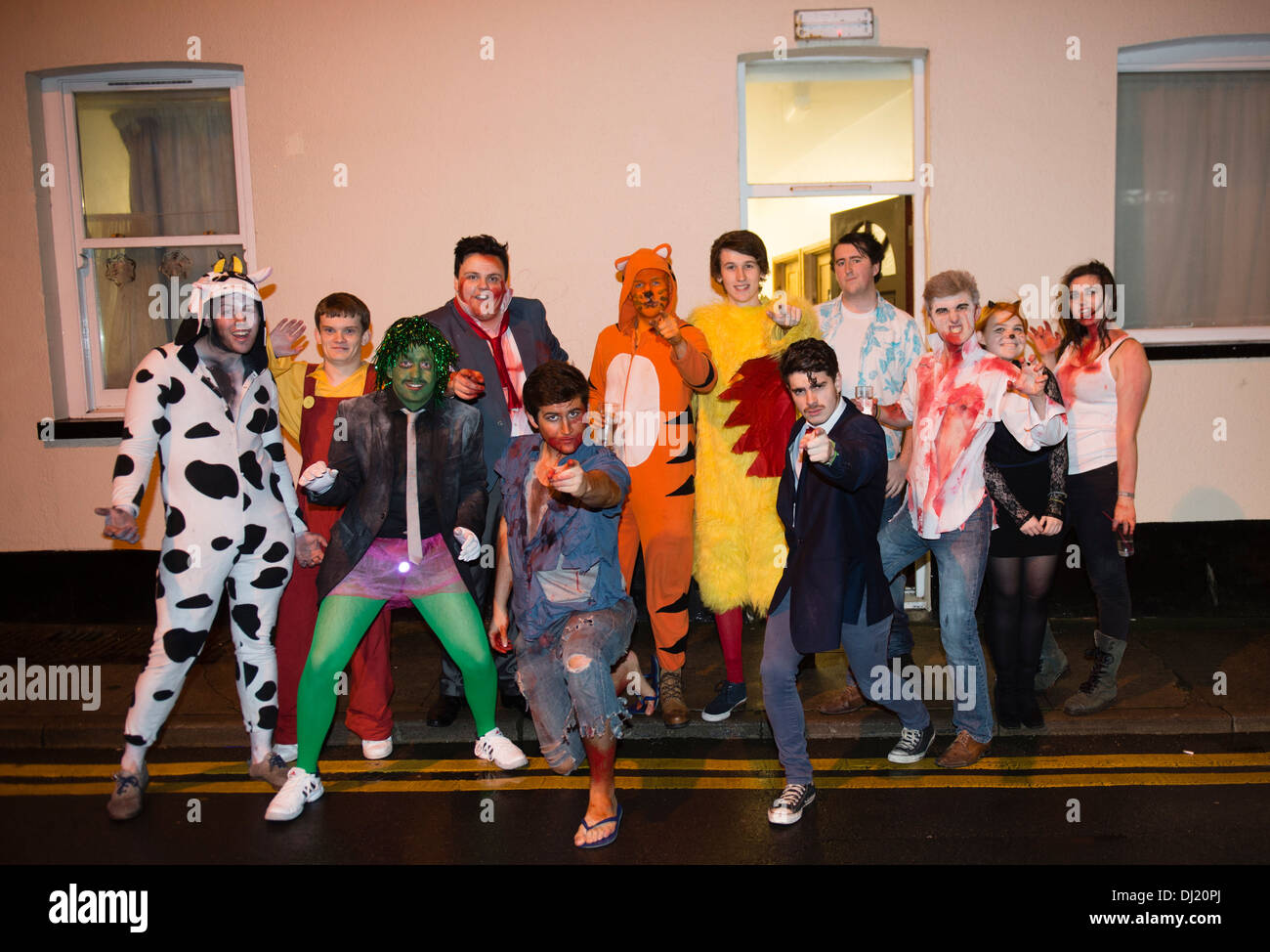 A group of 12 Young People, university students, in fancy dress costumes  for Halloween parties, October 31 2013 Stock Photo - Alamy