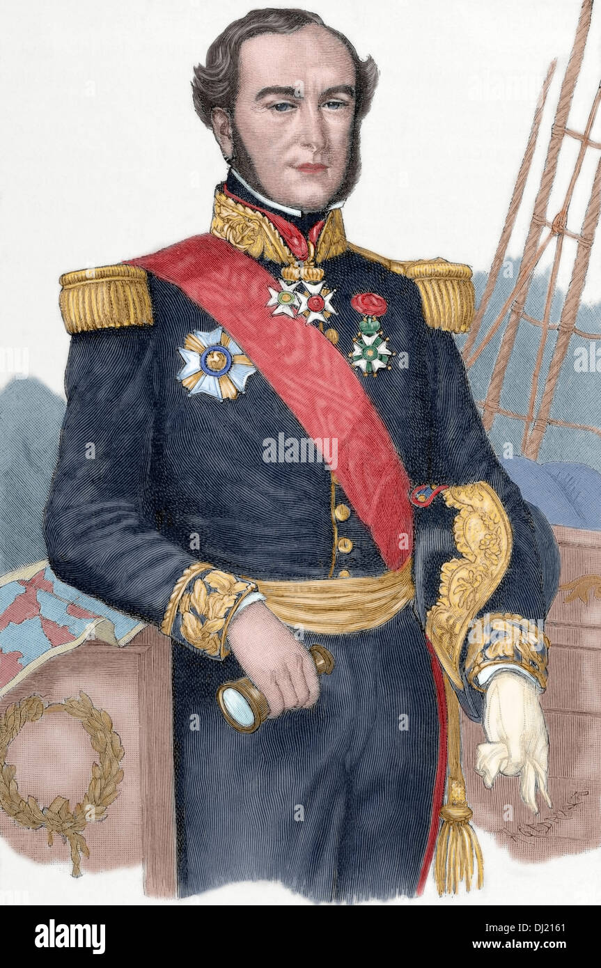 Ferdinand-Alphonse Hamelin (1796-1864). French Admiral. Engraving in The Universal History. 19th century. Colored. Stock Photo