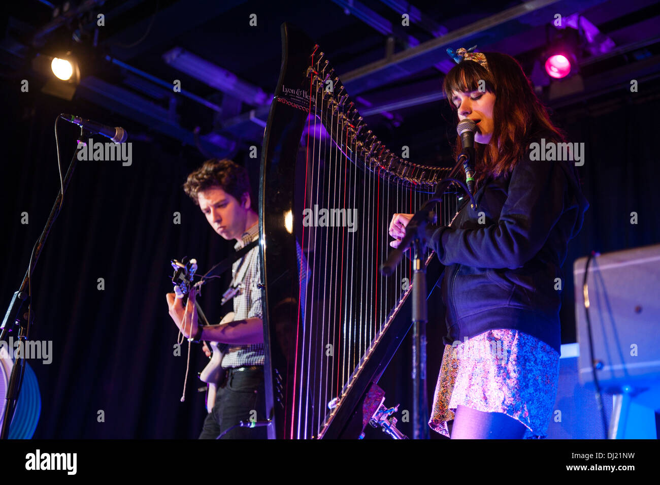 Young welsh musician and harpist GEORGIA RUTH performing live Stock Photo