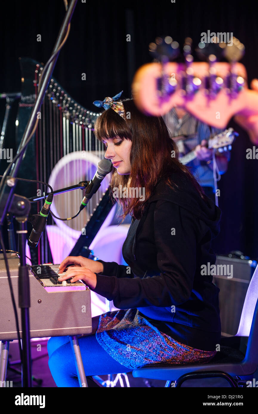 Young welsh musician and harpist GEORGIA RUTH performing live Stock Photo