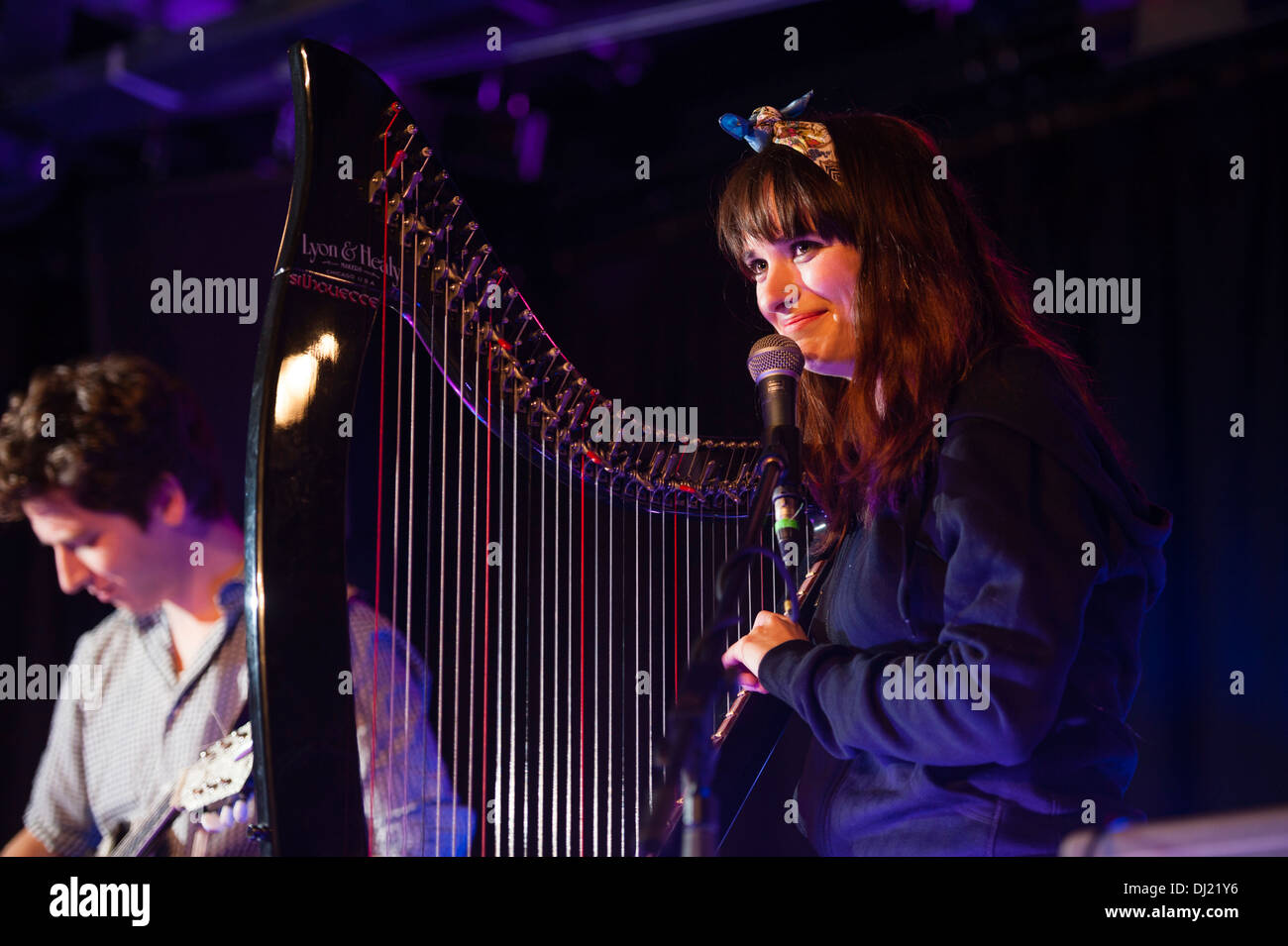 Young welsh musician and harpist GEORGIA RUTH performing live Stock Photo