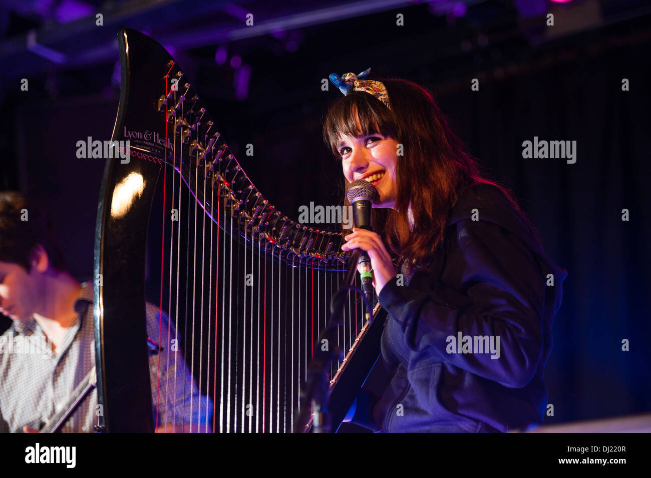 Young welsh musician and harpist GEORGIA RUTH performing live Stock Photo