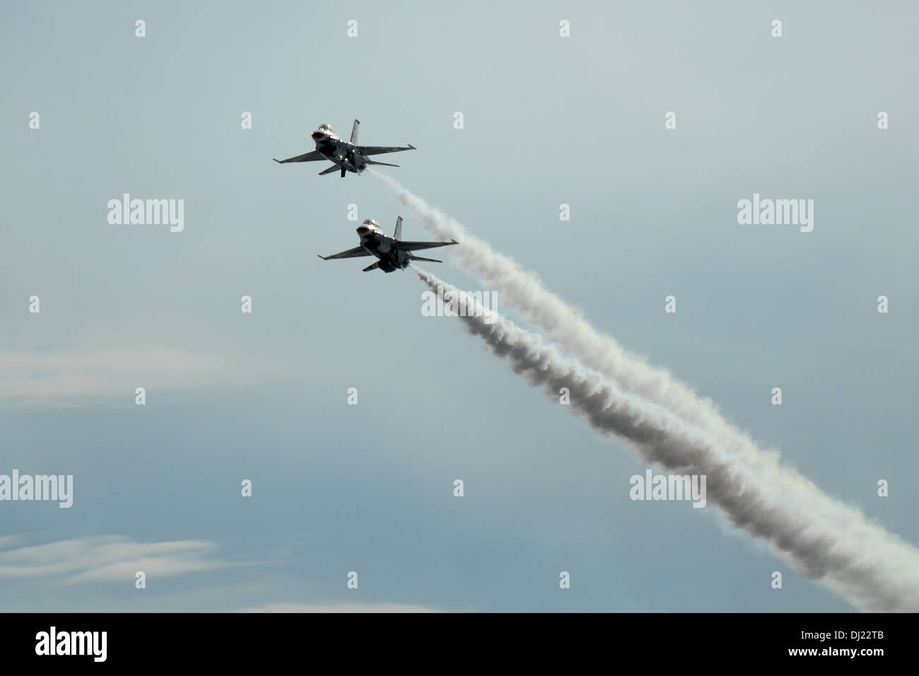 U.S Air Force Thunderbirds fly over Nellis Air Force Base, Nev. on Nov. 4, 2013. Stock Photo