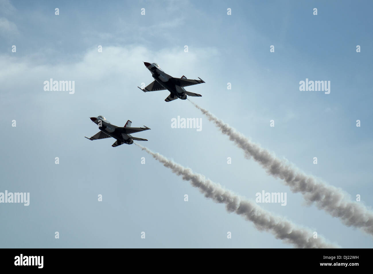 U.S Air Force Thunderbirds fly over Nellis Air Force Base, Nev. on Nov. 4, 2013. Stock Photo