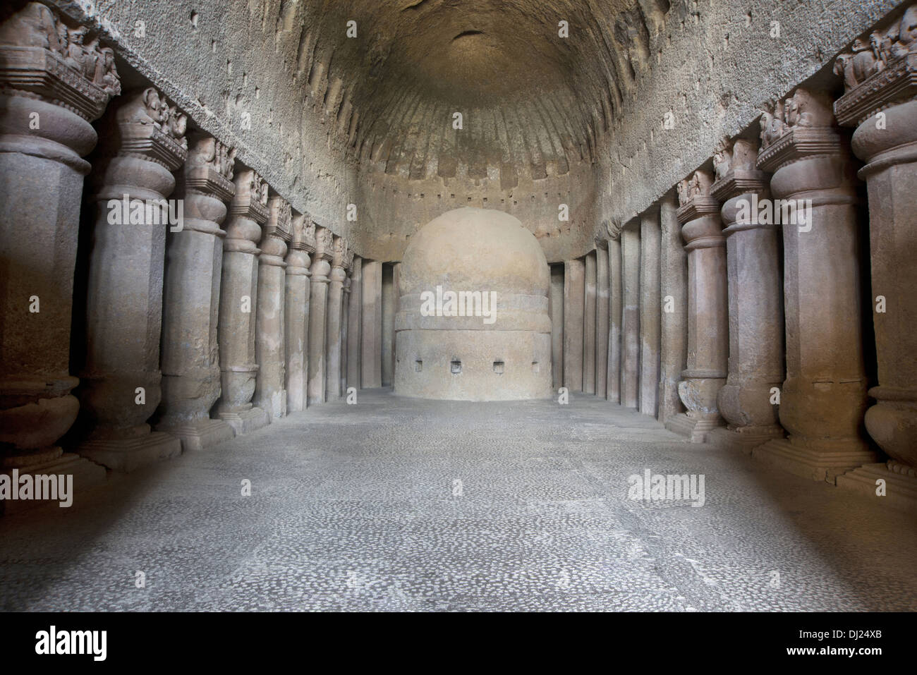 Cave 3 : Interior of Chaitya. Kanheri Caves, Borivali, Mumbai, Maharashtra, India Stock Photo