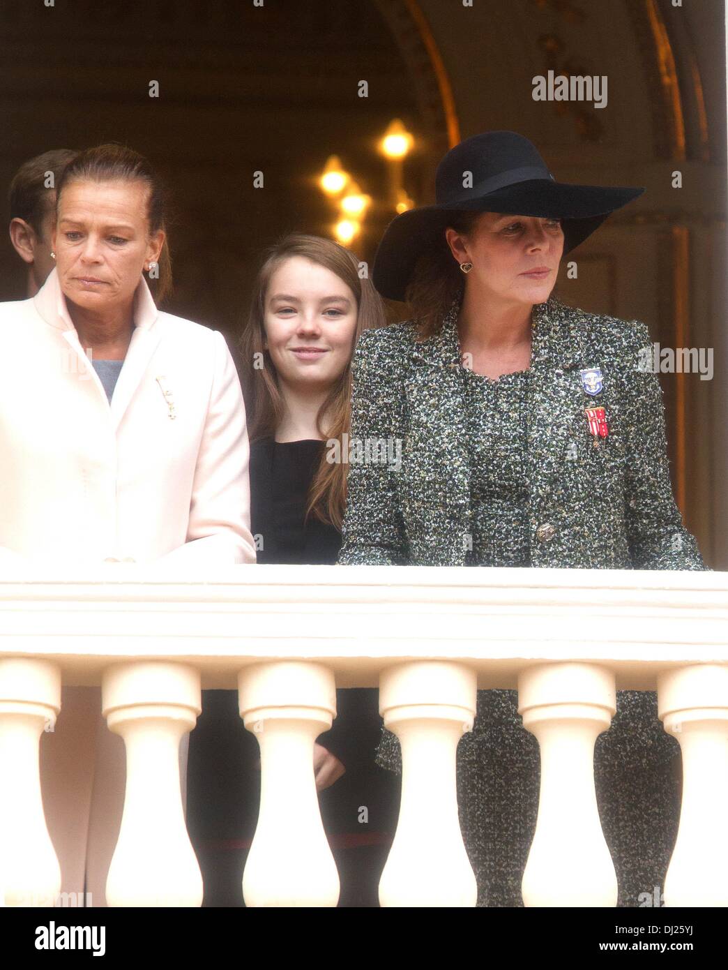 Monte Carlo, Monaco. 19th Nov, 2013. (L-R) Princess Stephanie of Monaco, Princess Alexandra of Hanover and Princess Caroline of Hanover attend the Army Parade, as part of the official ceremonies for the Monaco National Day in Monte Carlo, Monaco, 19 November 2013. Photo: Albert Philip van der Werf //dpa/Alamy Live News Stock Photo