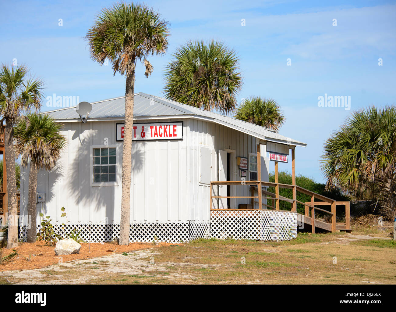 Bait shop with palm trees in Florida. Stock Photo