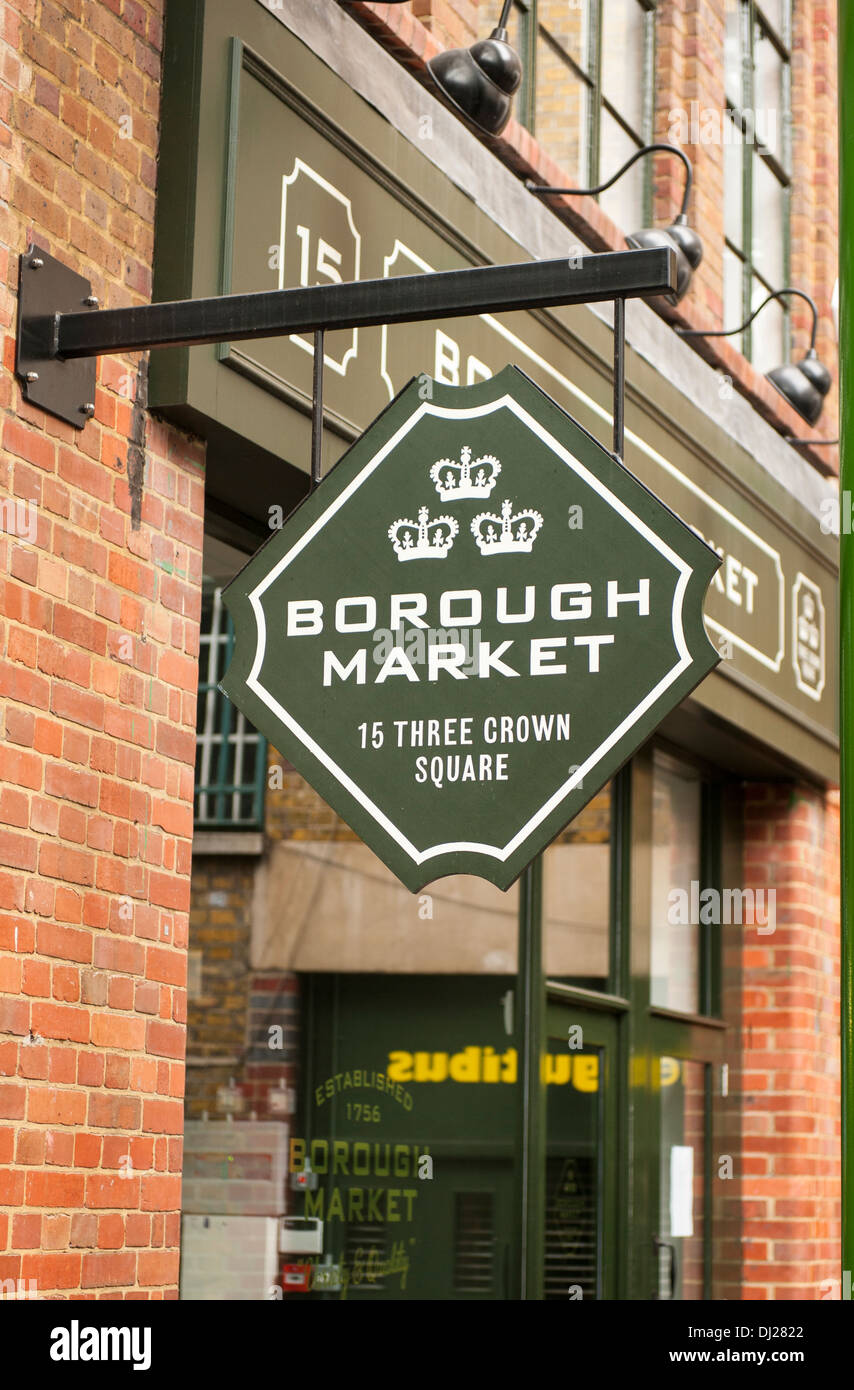 City of London Southbank South Bank Borough Market hanging sign 15 Three Crown Square Stock Photo
