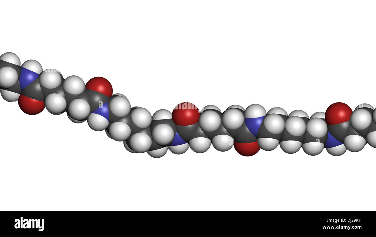 Nylon (nylon-6,6) plastic polymer, chemical structure - linear