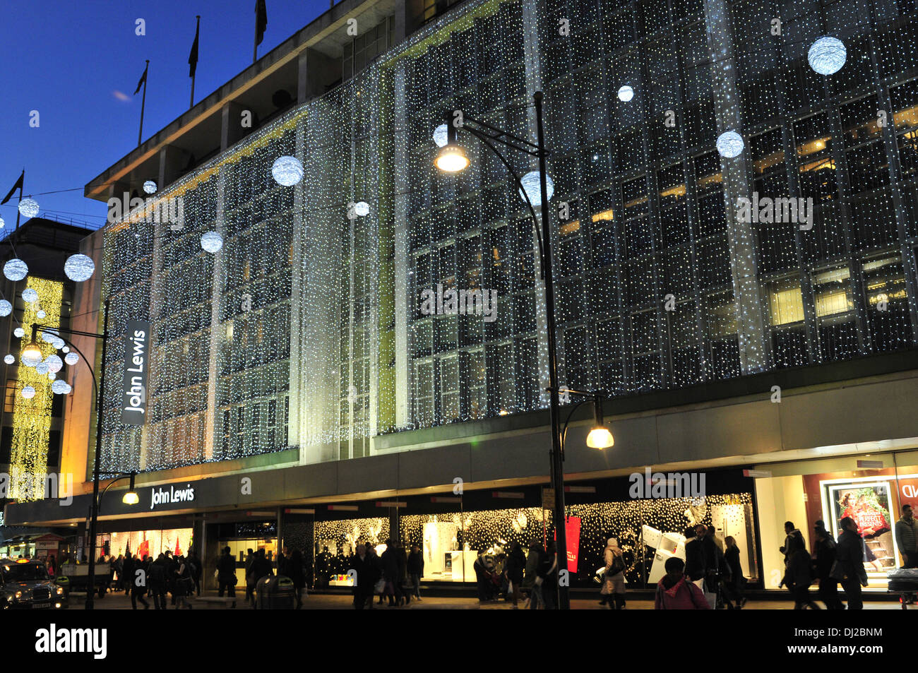 A close up view of John Lewis on Oxford Street, with Christmas decorations Stock Photo