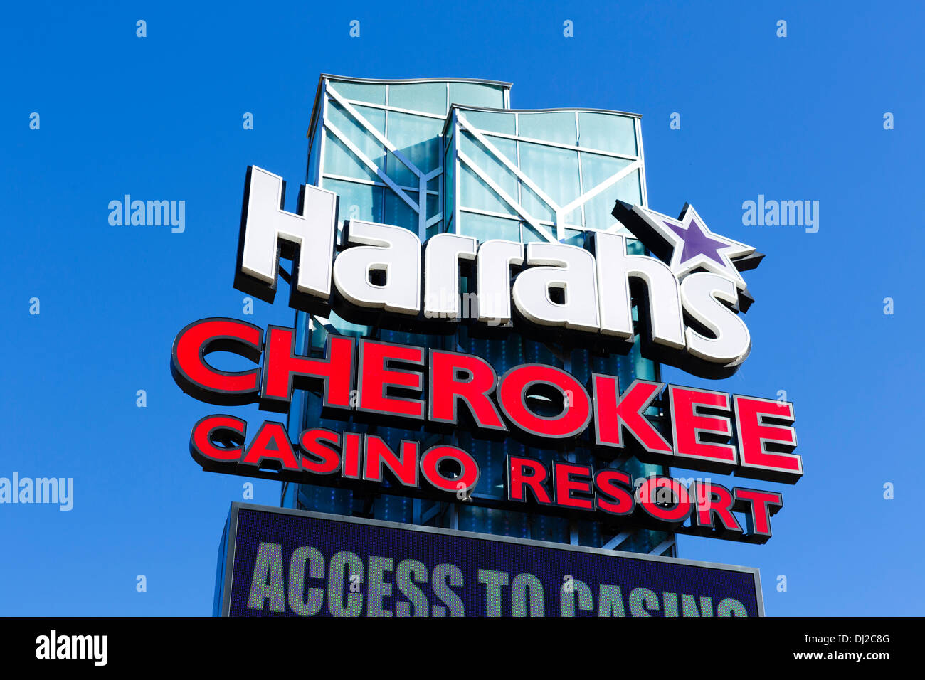 Sign outside Harrah's Cherokee Casino Resort, Cherokee, North Carolina, USA Stock Photo