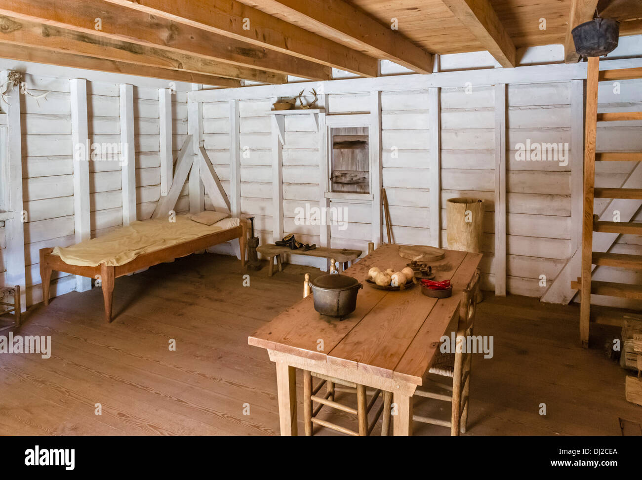 Interior of typical slave house (Lewis and Judy's Home), Somerset Place Plantation historic site, Cresswell, North Carolina, USA Stock Photo