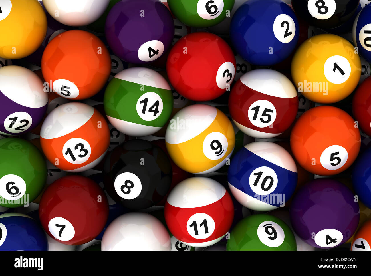 Background with Billiard Balls (Computer generated image) Stock Photo