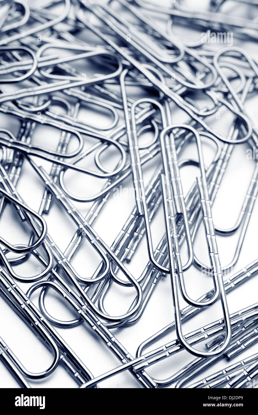 Closeup of metal paper clips Stock Photo
