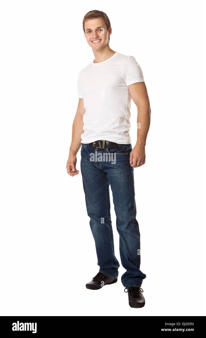 Full length of a cute young man in jeans and t-shirt Stock Photo - Alamy