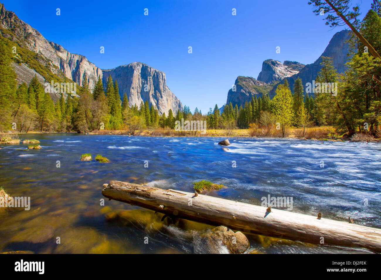 Yosemite Merced River el Capitan and Half Dome in California National