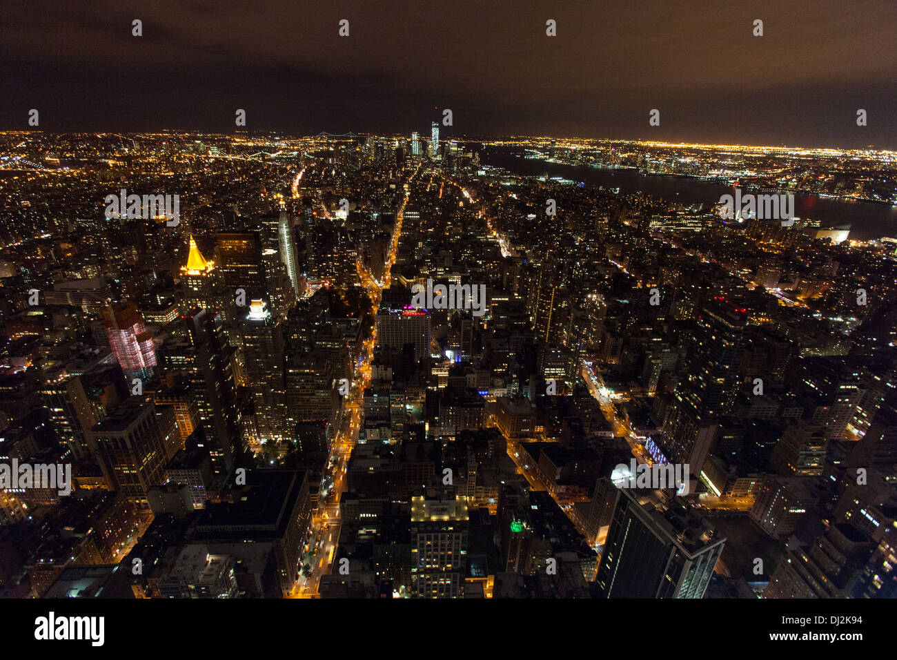 View from the Empire State Building at night, Manhattan, New York City ...