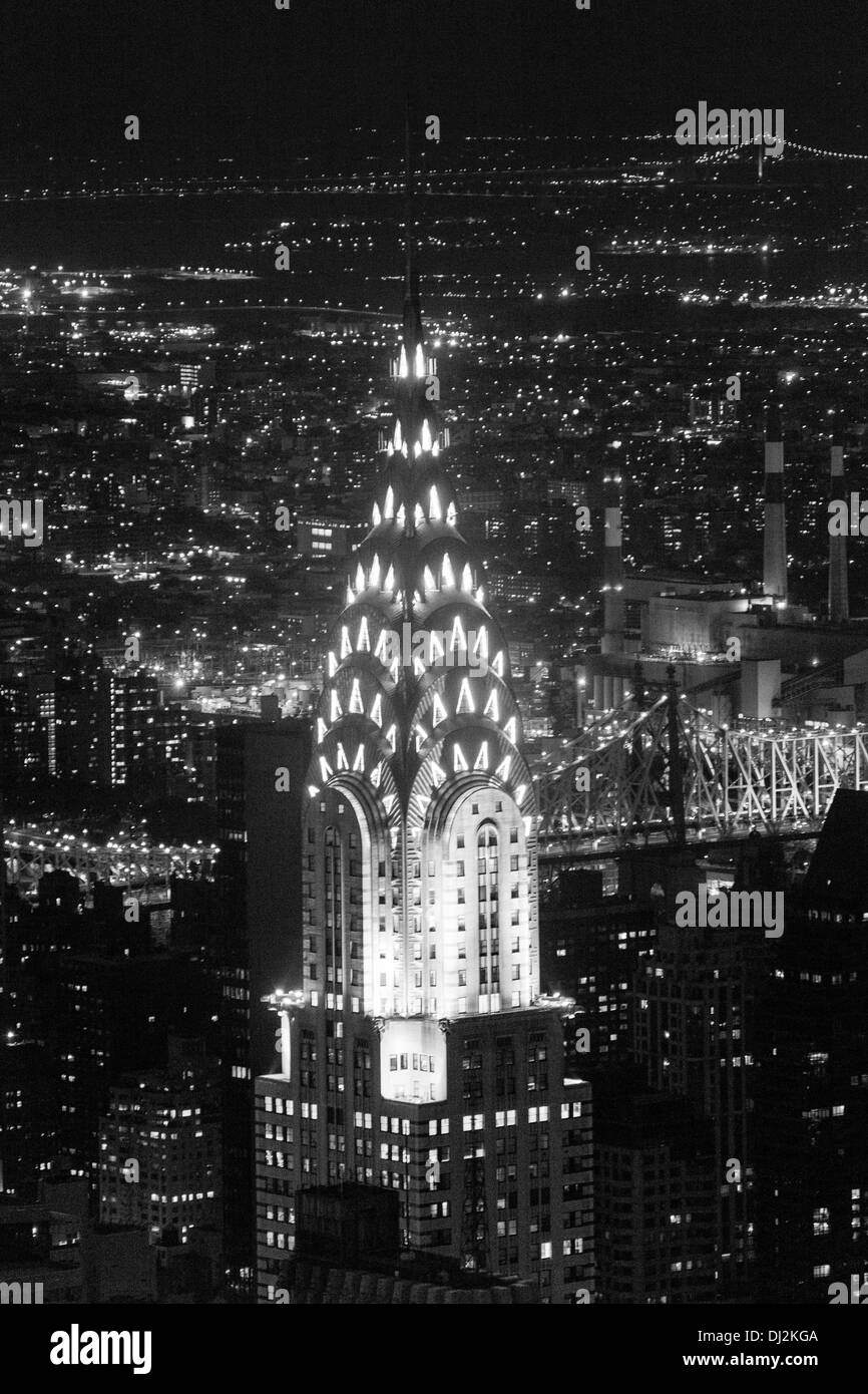The Chrysler building at night photographed from the Empire State Building. New York City, United States of America. Stock Photo