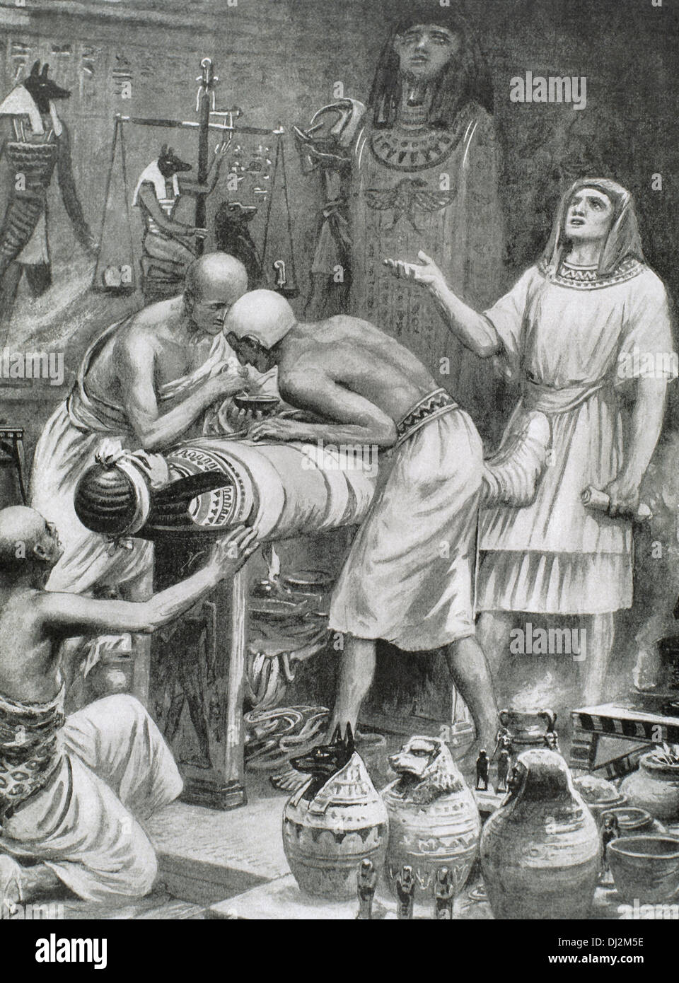 Mummification. Ancient Egypt. Engraving. 19th century. Stock Photo