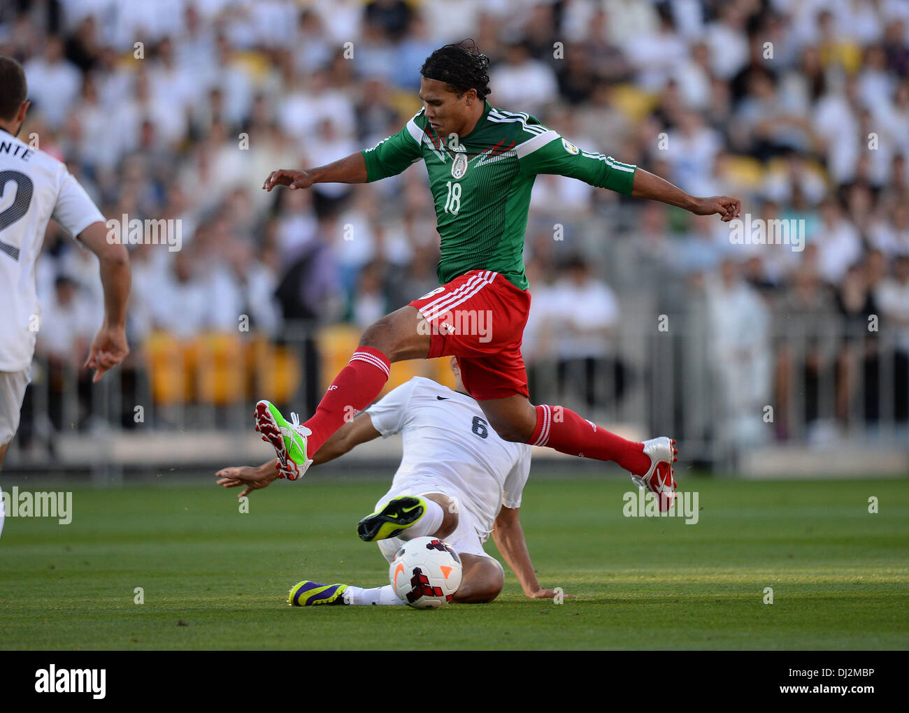 Wellington, New Zealand. 20th Nov, 2013. Carlos Pena and Bill Tuiloma in action during the FIFA Football World Cup Qualifier 2nd Leg match. New Zealand All Whites v Mexico. Credit:  Action Plus Sports/Alamy Live News Stock Photo