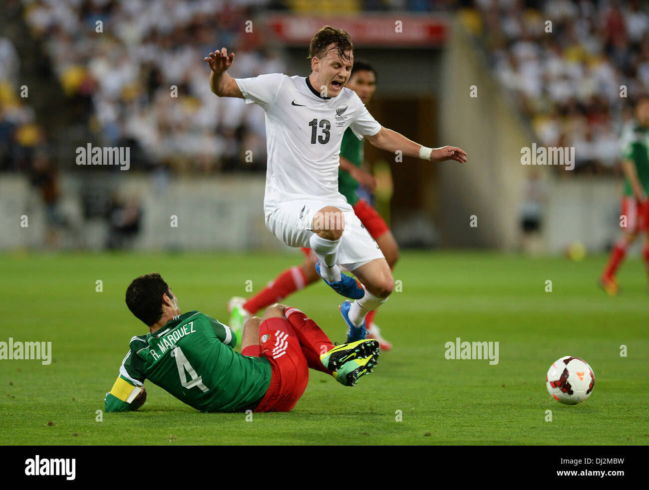 Wellington, New Zealand. 20th Nov, 2013. Chris James and Rafael Marquez during the FIFA Football World Cup Qualifier 2nd Leg match. New Zealand All Whites v Mexico. Credit:  Action Plus Sports/Alamy Live News Stock Photo