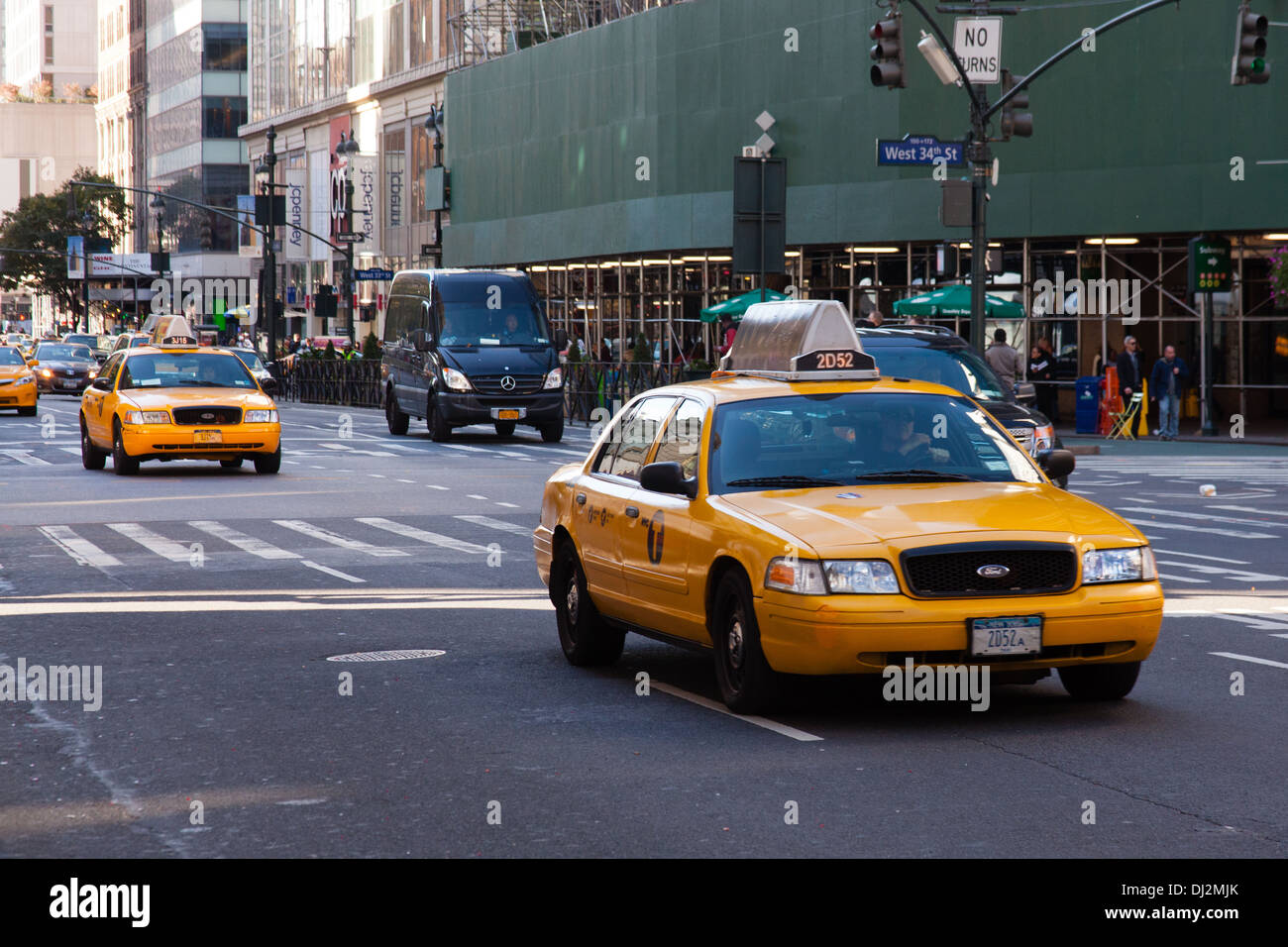 Yellow  taxi cabs, Manhattan, New York City, United States of America. Stock Photo