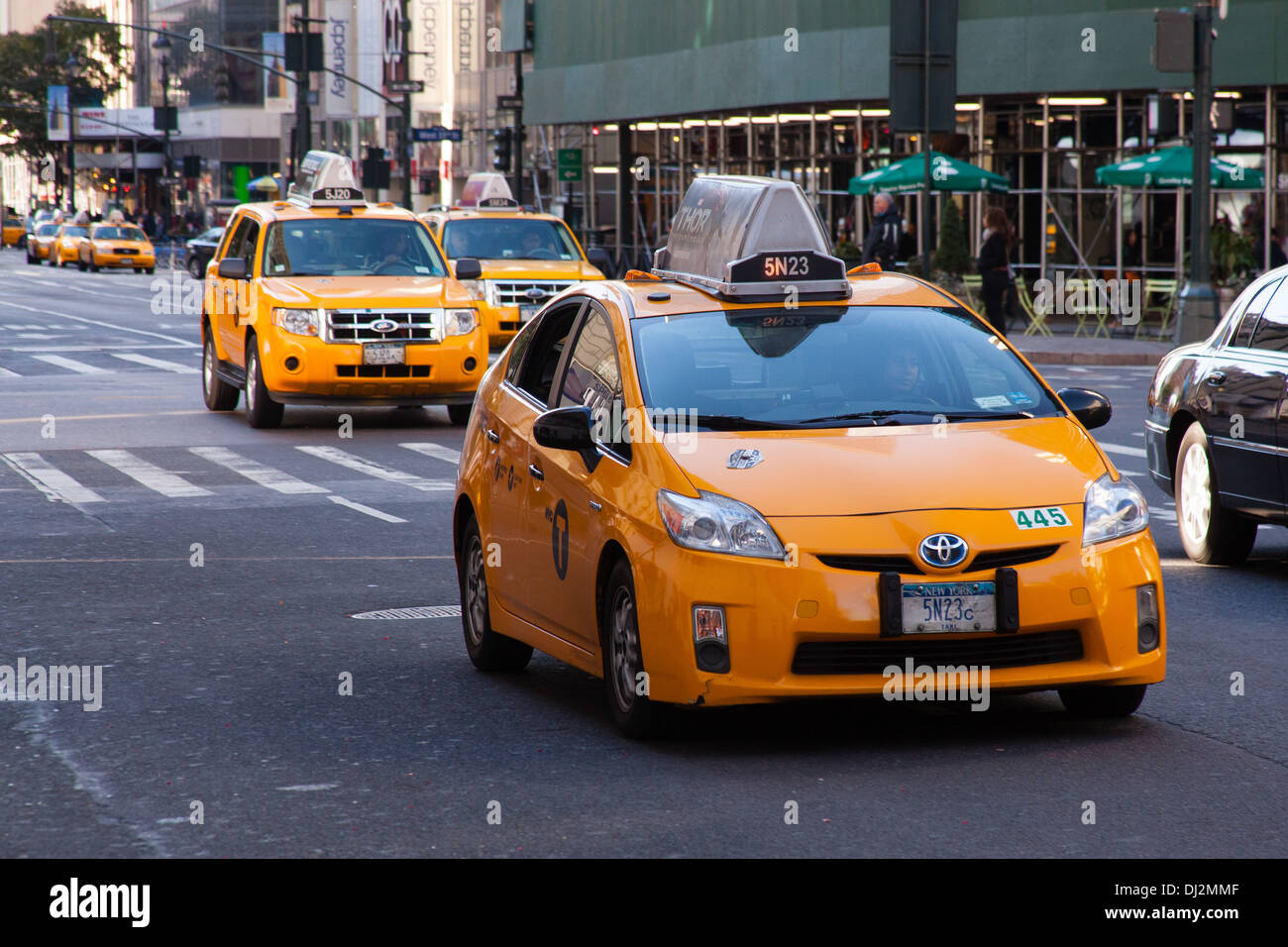 Yellow  taxi cabs, Manhattan, New York City, United States of America. Stock Photo