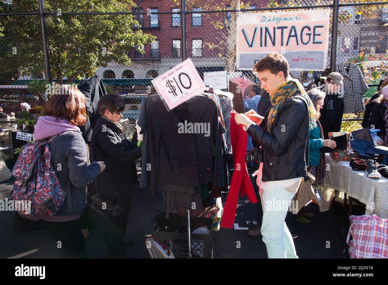 Vintage clothes for sale at GreenFlea flea market, Upper West Side of