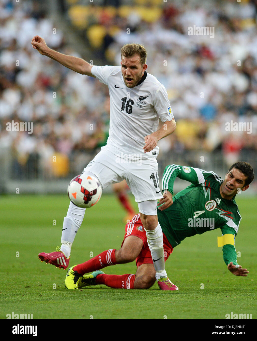 Wellington, New Zealand. 20th Nov, 2013. Jeremy Brockie and Rafael Marquez during the FIFA Football World Cup Qualifier 2nd Leg match. New Zealand All Whites v Mexico. Credit:  Action Plus Sports/Alamy Live News Stock Photo