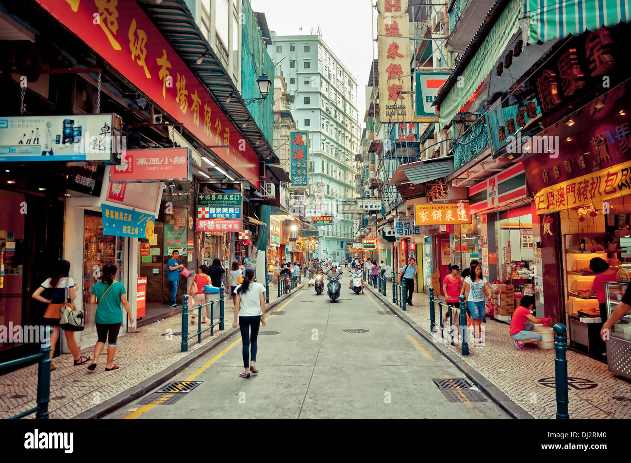 view on downtown street in Macau, China Stock Photo