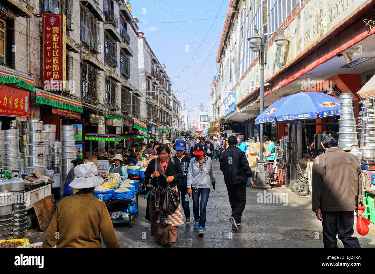 Market street in Lhasa Tibet Stock Photo