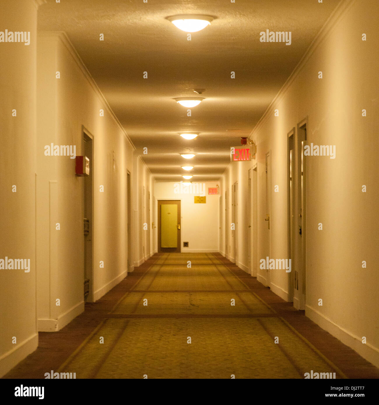 Hotel hallway or passageway, Hotel Pennsylvania, 401 Seventh Ave, New York City, United States of America. Stock Photo