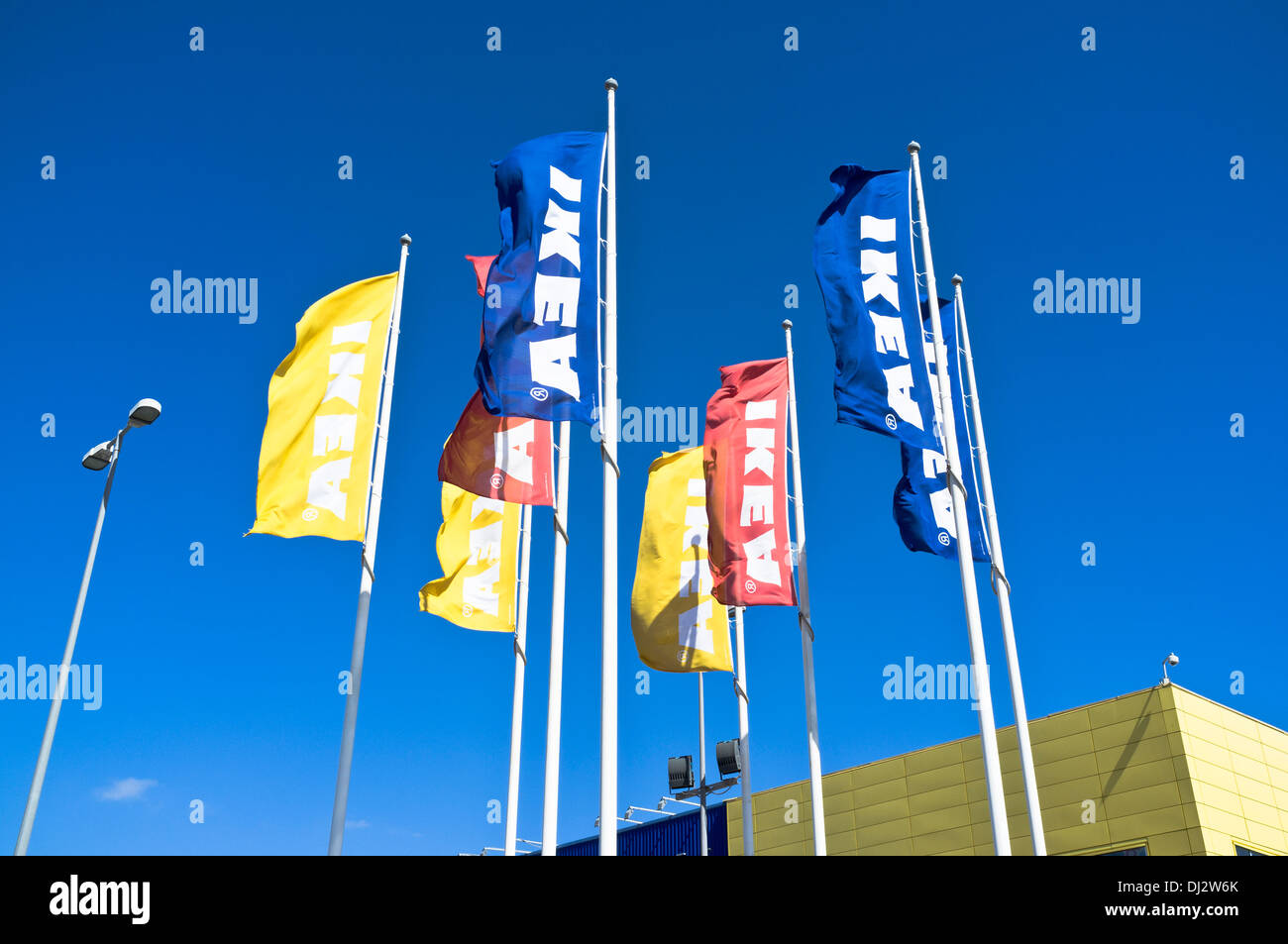 dh Ikea SUPERSTORE EUROPE Ikea flags Arrecife Lanzarote Spain spanish retail store exterior Stock Photo