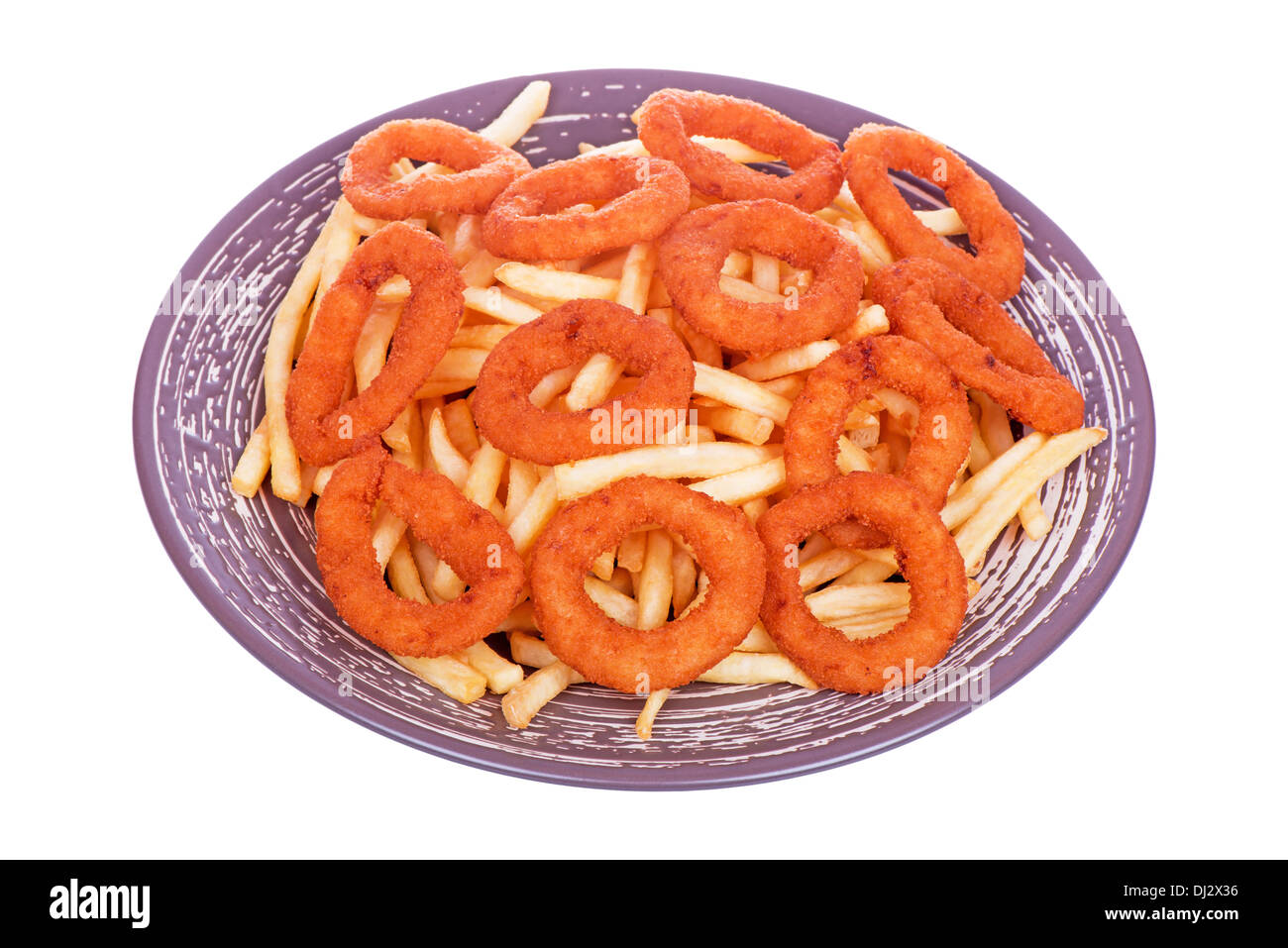 Fast food. Fried onion rings and French fries Stock Photo Alamy