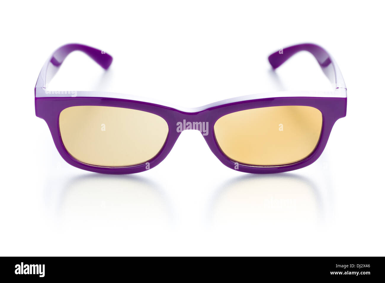purple 3d polarized glasses on white background Stock Photo