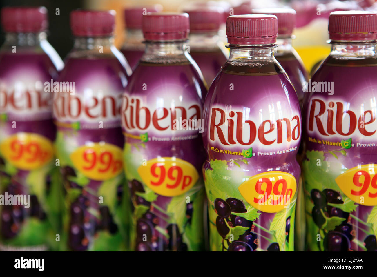 Ribena bottles on special promotion for 99p Stock Photo