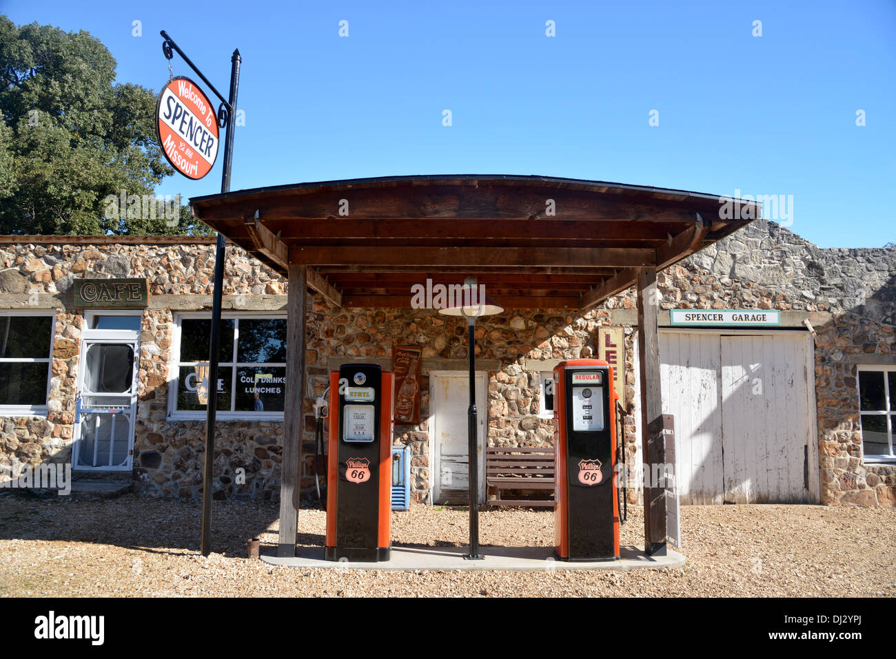 Phillips 66 restored gas station, garage and store in Spencer, Missouri