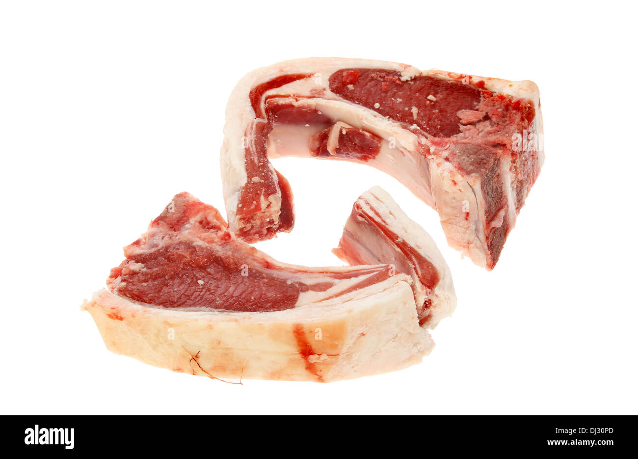 Two raw lamb chops isolated against white Stock Photo