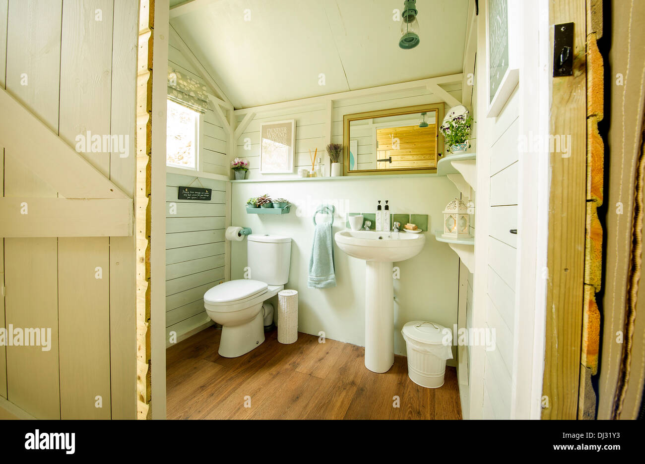 bathroom inside Longlands luxury glamping lodges, Devon UK Stock Photo