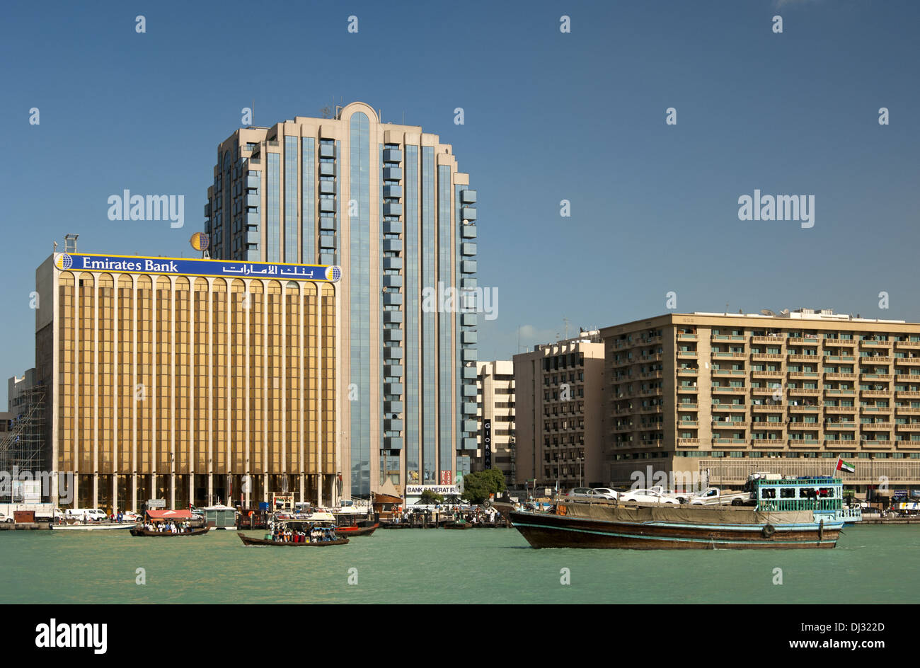 Bank buildings at the Dubai Creek, Dubai Stock Photo