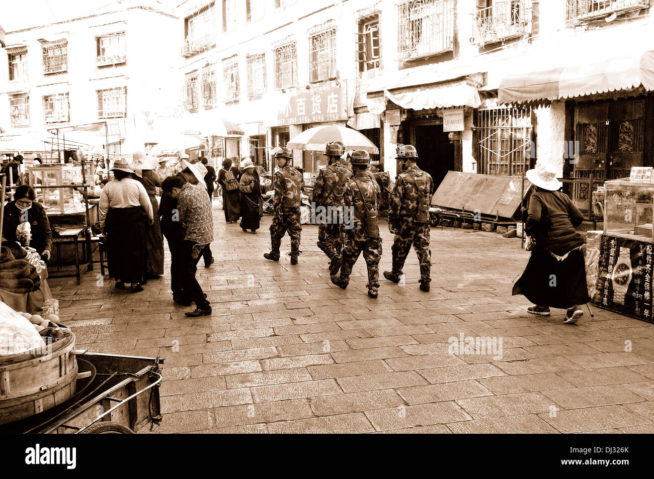 Lhasa Tibet Military sepia Stock Photo