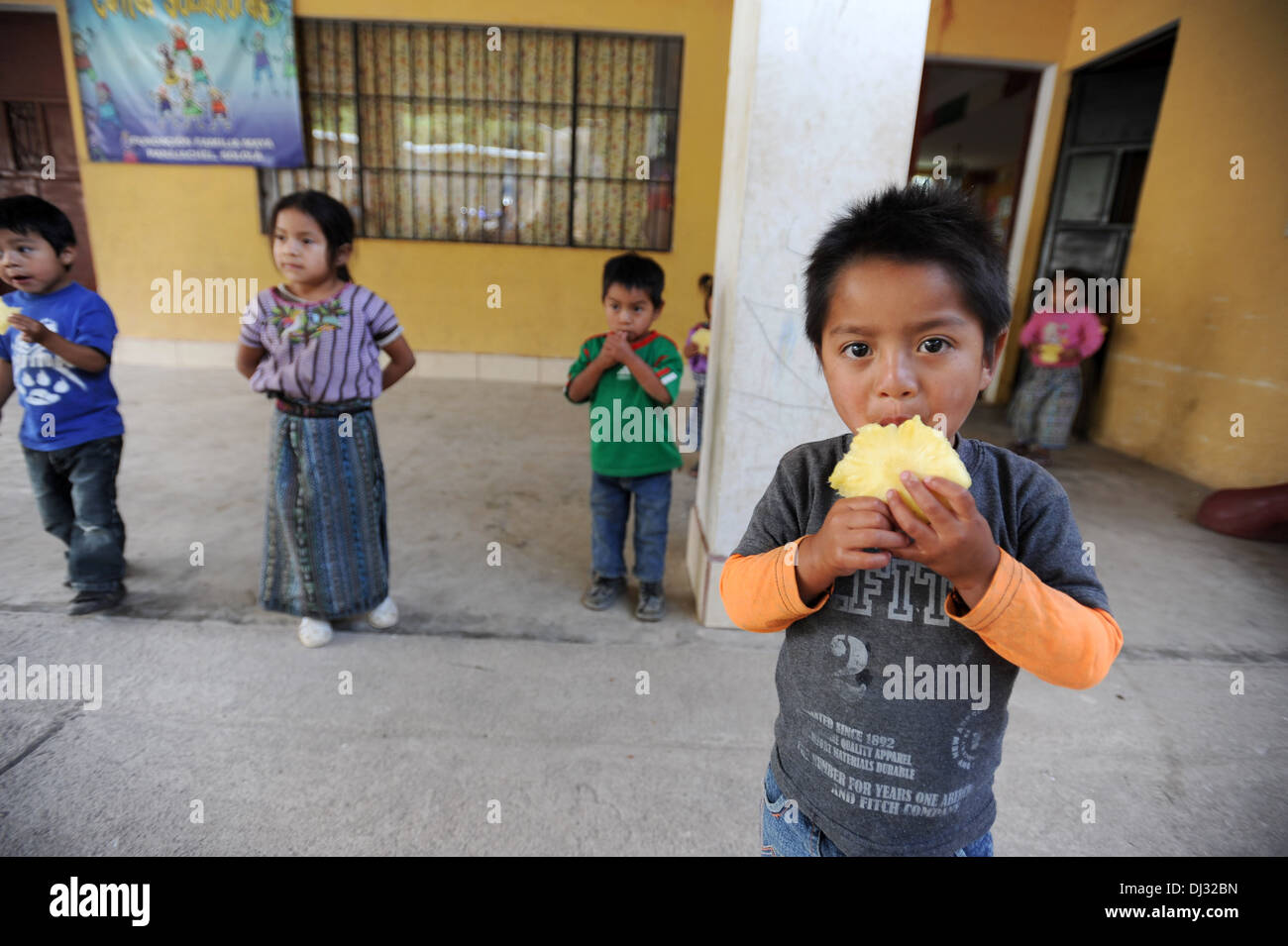 Guatemala indigenous children at preschool in Tierra Linda, Solola, Guatemala. Stock Photo