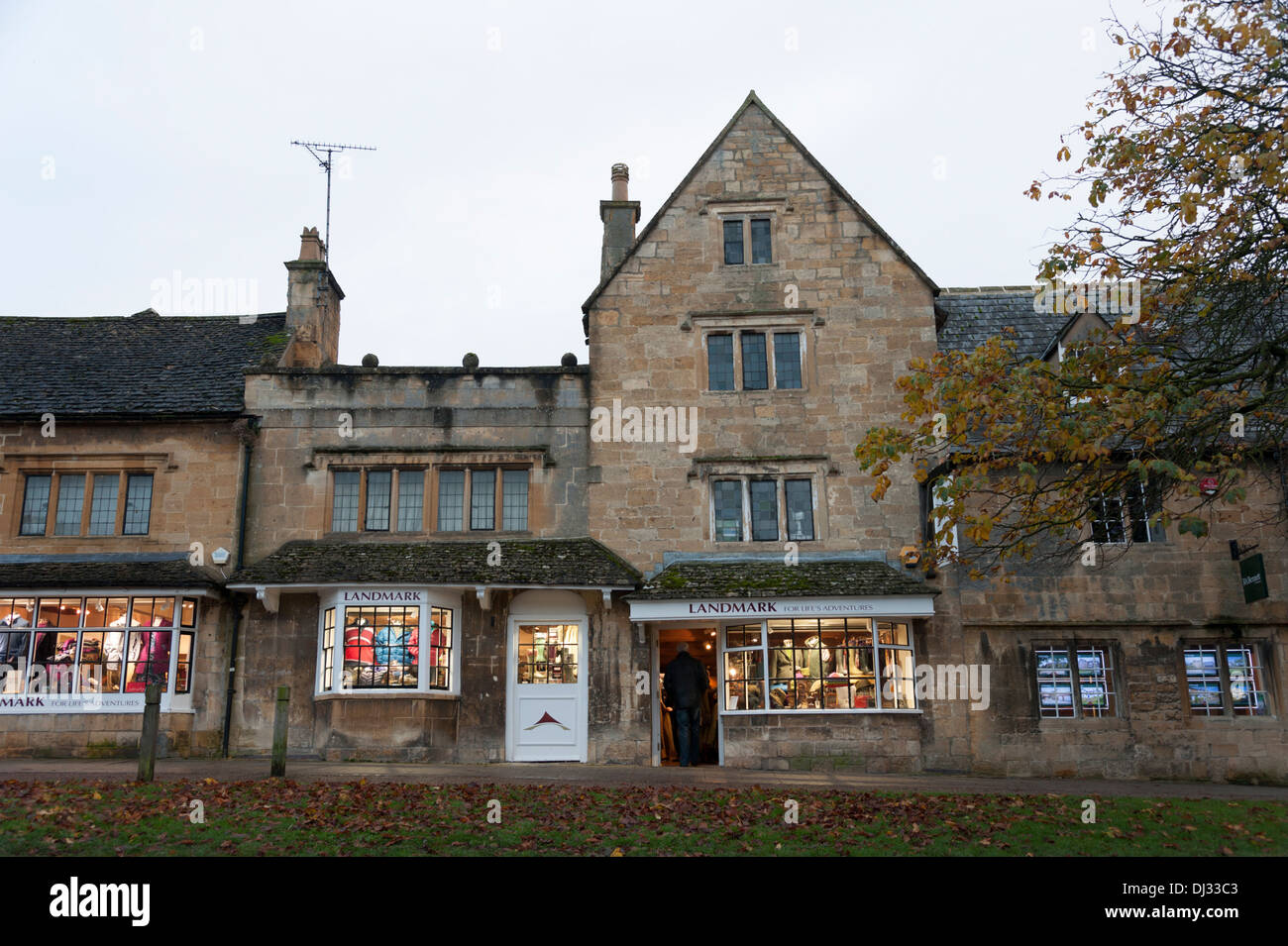 The Landmark clothing shop Broadway, the Cotswolds UK at dusk Stock