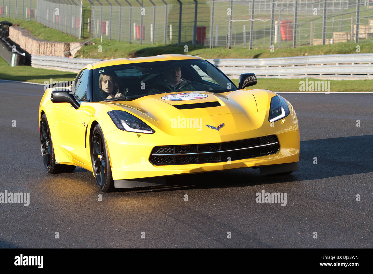 The Beaujolais Run sets off from Brands Hatch started by the new 2014 Chevrolet C7 Stock Photo