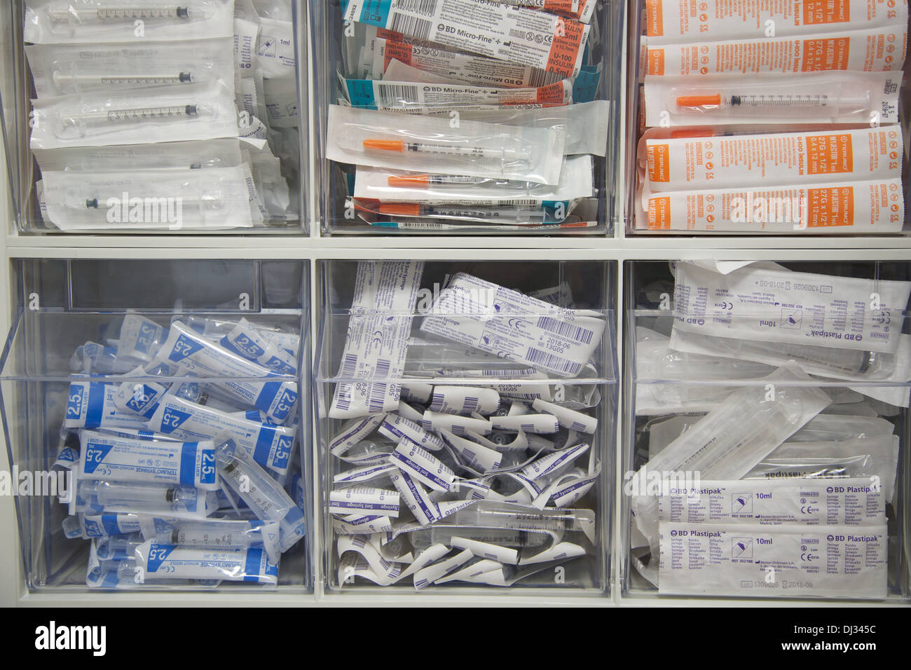NHS drugs and equipment storage units containing a variety of medical